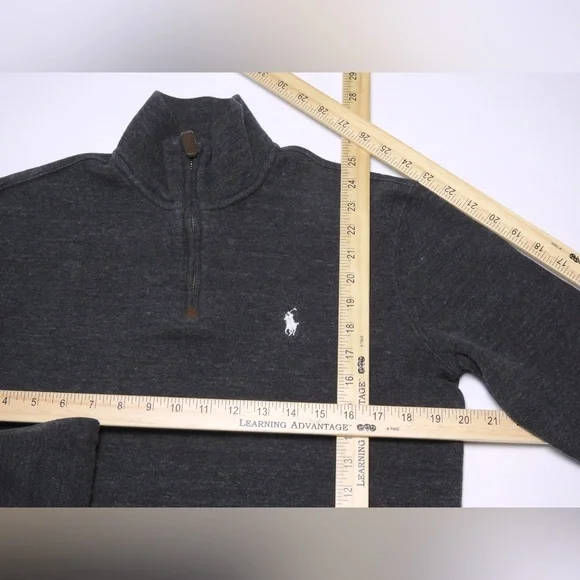 Polo Ralph Lauren Estate-Rib QuarterZip Heather Gray Pullover Med 100% COTTON